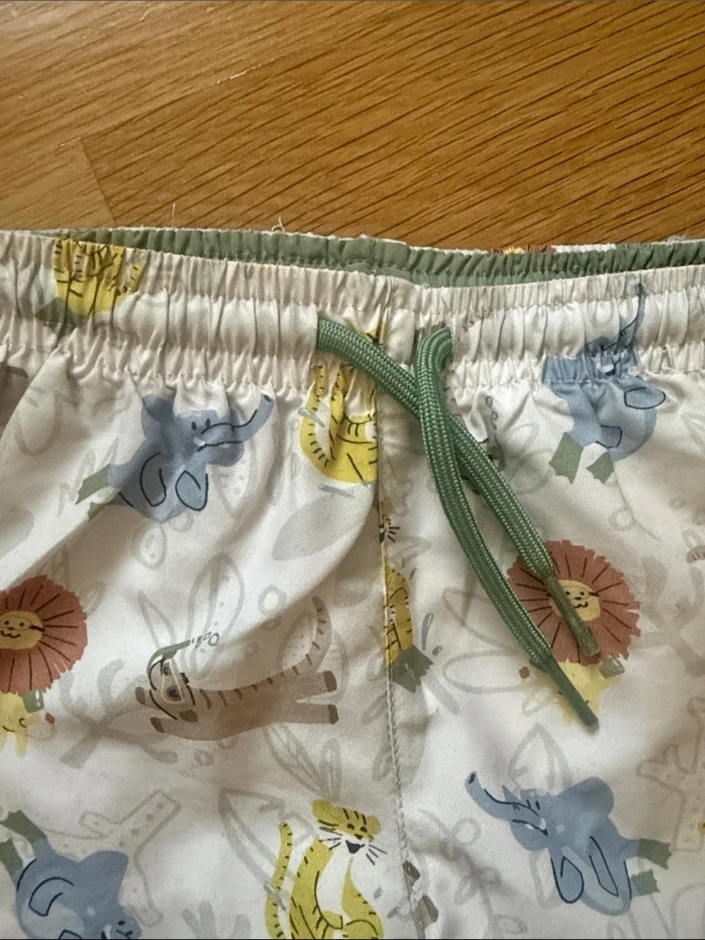 Mayoral White Kids' Animal Print Shorts with Green Drawstring